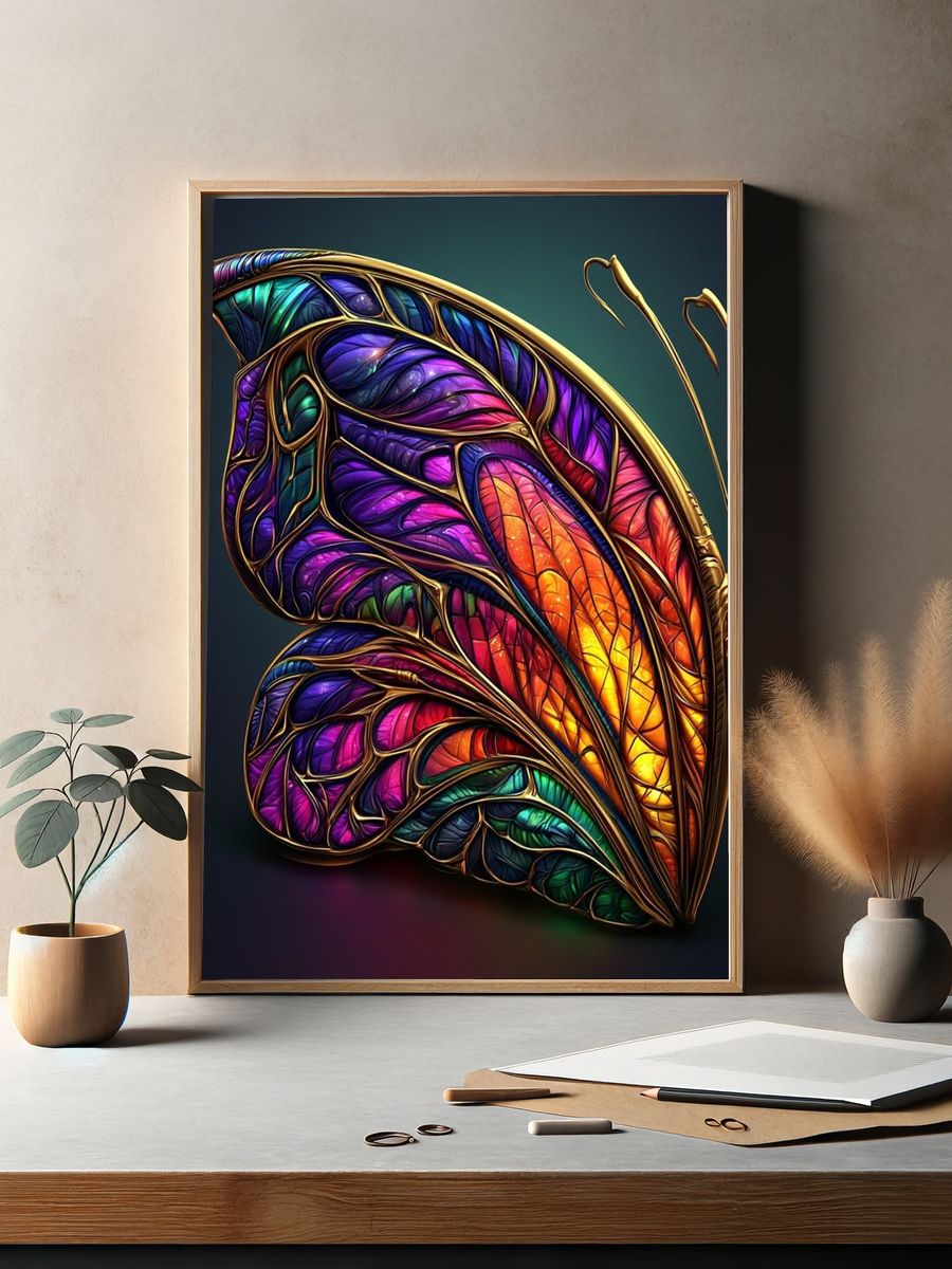 Stained Glass Butterfly Illustration Poster. — room view 2