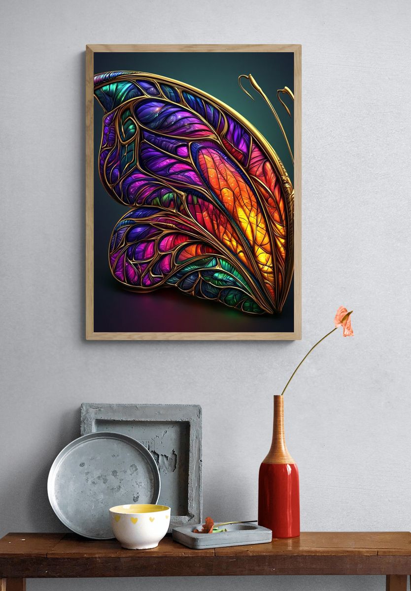 Stained Glass Butterfly Illustration Poster. — room view 3