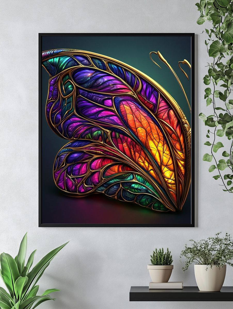 Stained Glass Butterfly Illustration Poster. — room view 4