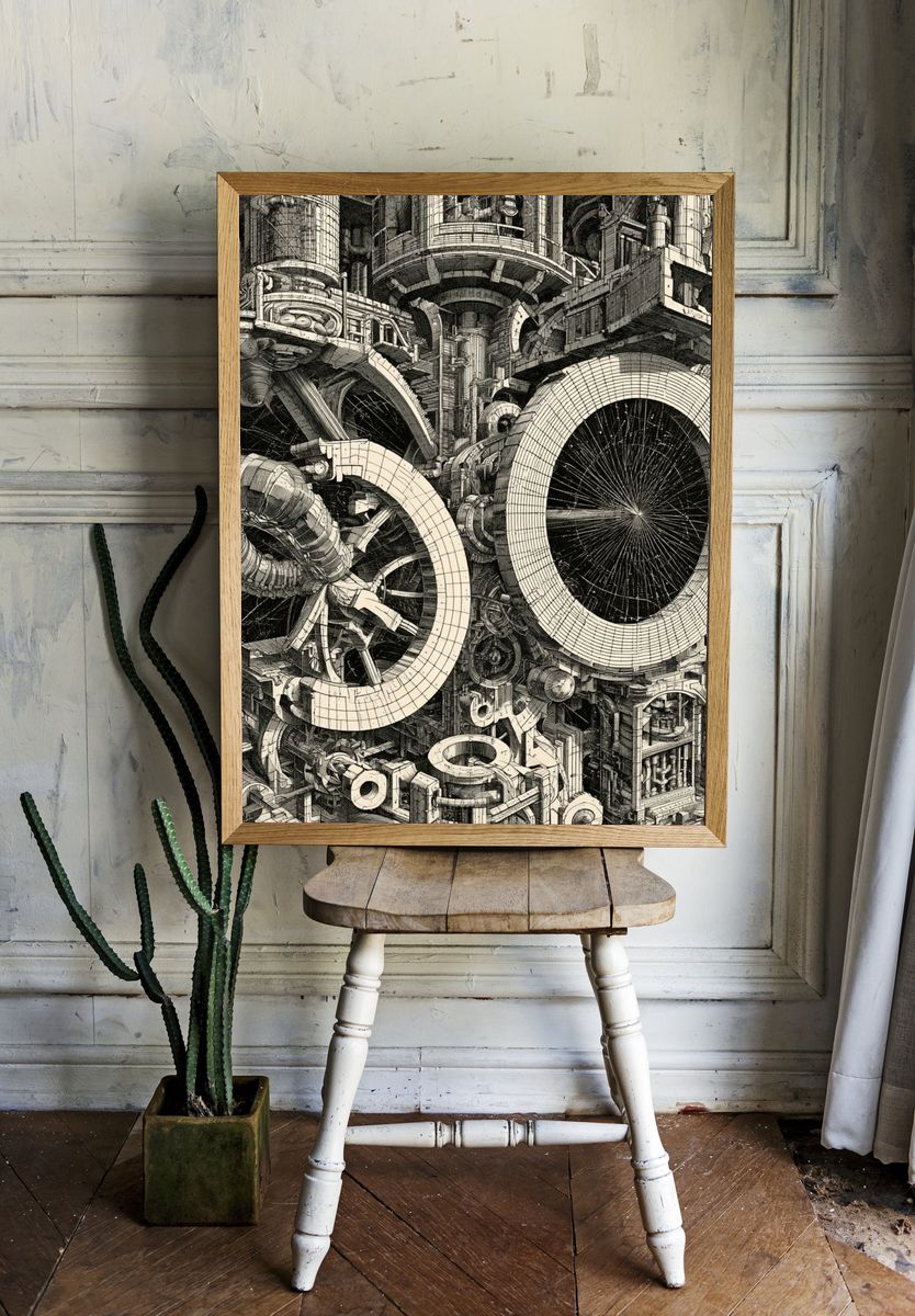 Mechanical Orbit — Illustration Print. room preview