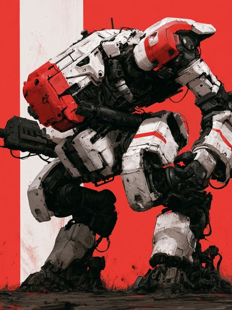 Red Mech Warrior Illustration Poster. poster detail