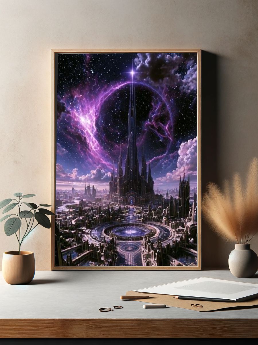 Cosmic Fantasy Cityscape Poster. — room view 2