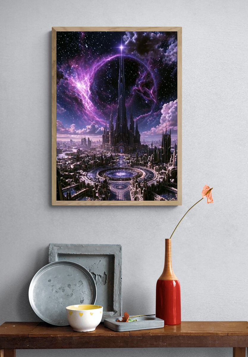Cosmic Fantasy Cityscape Poster. — room view 3