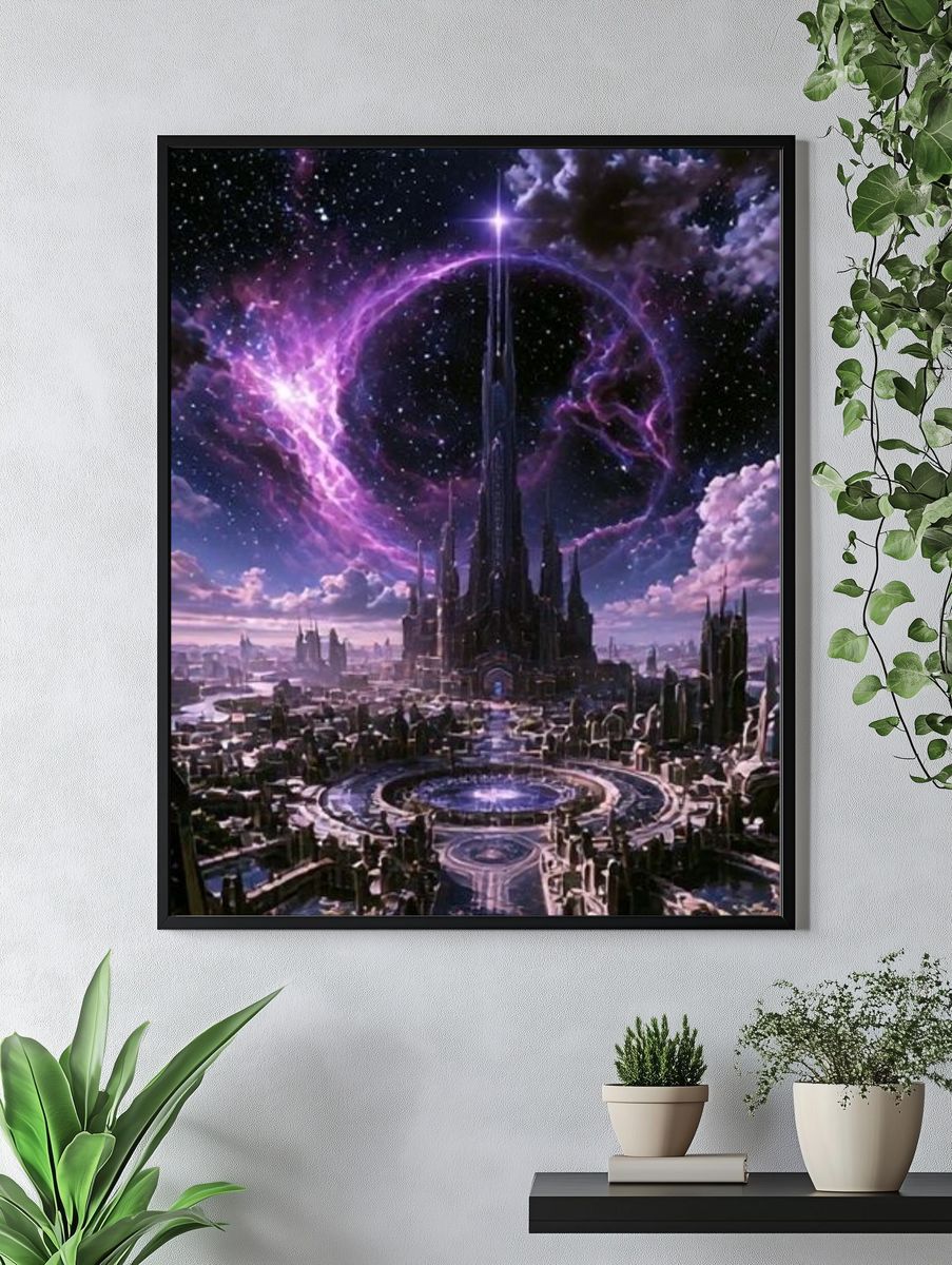 Cosmic Fantasy Cityscape Poster. — room view 4