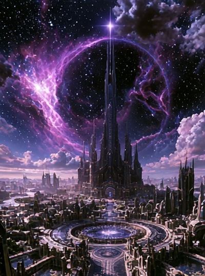 Cosmic Fantasy Cityscape Poster.