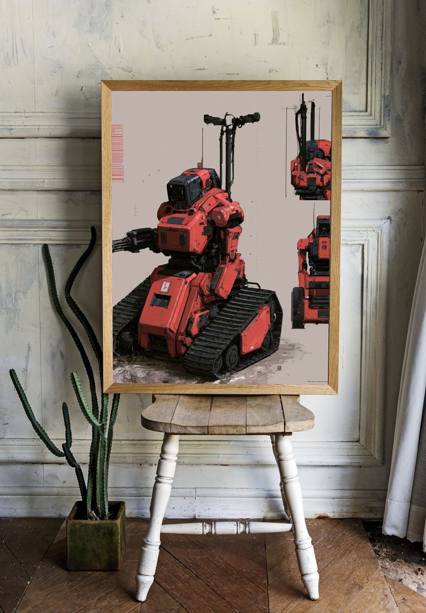 Red Combat Mech Illustration Poster. room preview