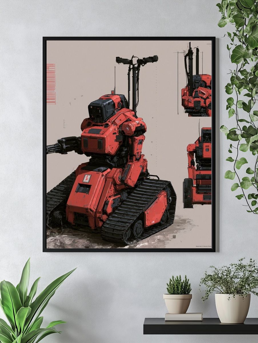 Red Combat Mech Illustration Poster. — room view 4