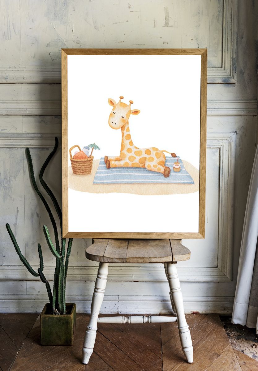 Sleepy Giraffe Watercolor Print. — room view 1