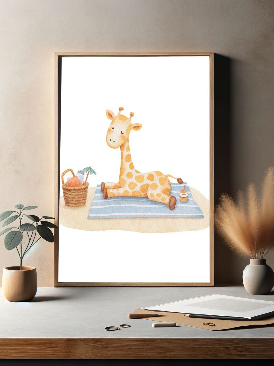 Sleepy Giraffe Watercolor Print. — room view 2