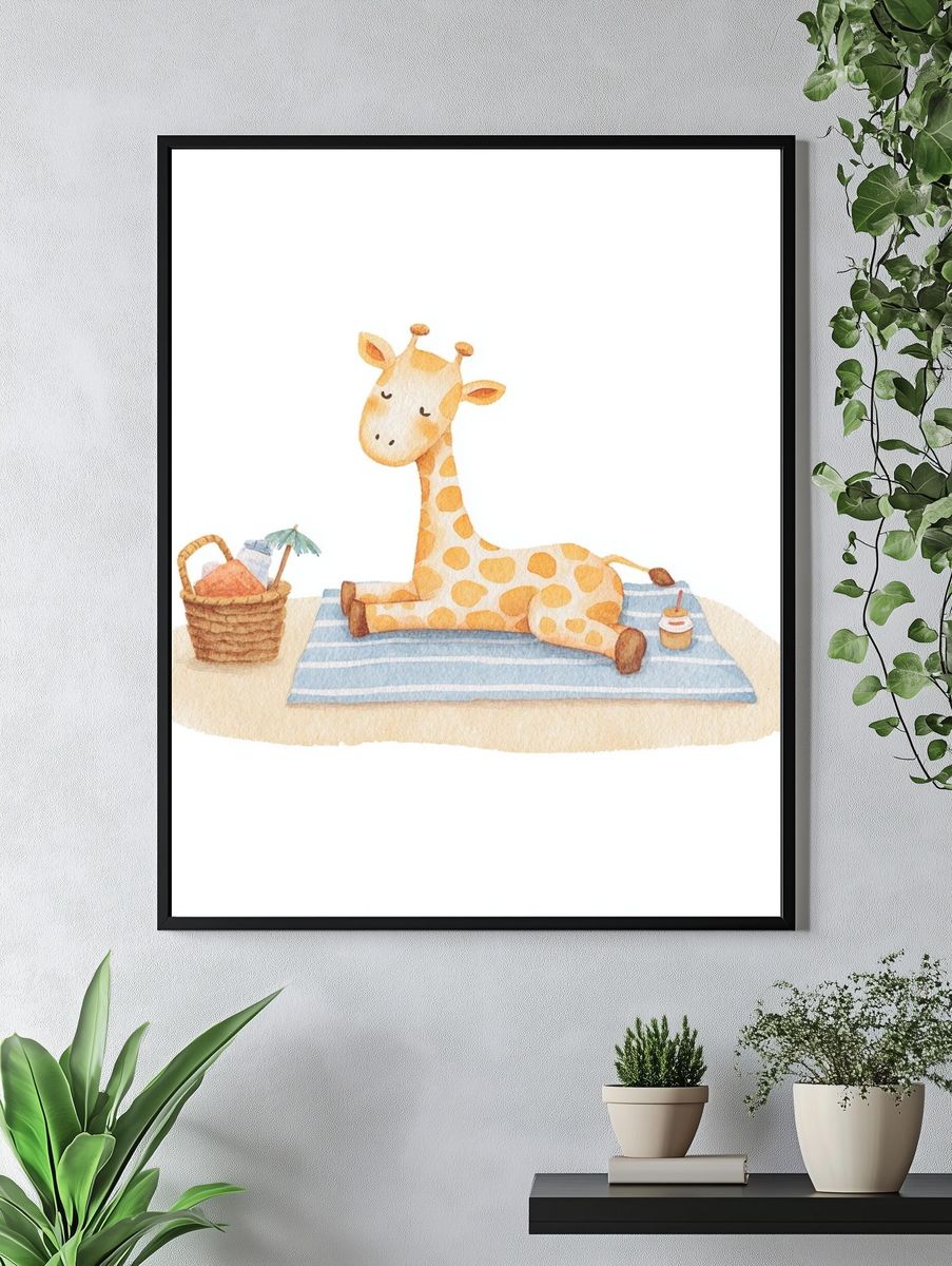Sleepy Giraffe Watercolor Print. — room view 4