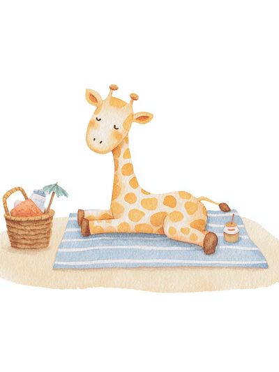 Sleepy Giraffe Watercolor Print. poster print