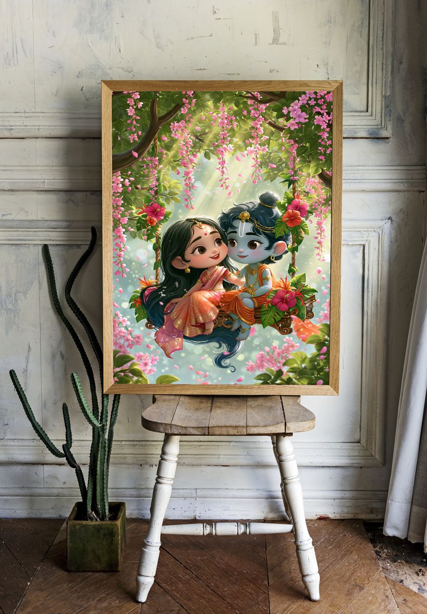 Radha Krishna Blossom Print. — room view 1