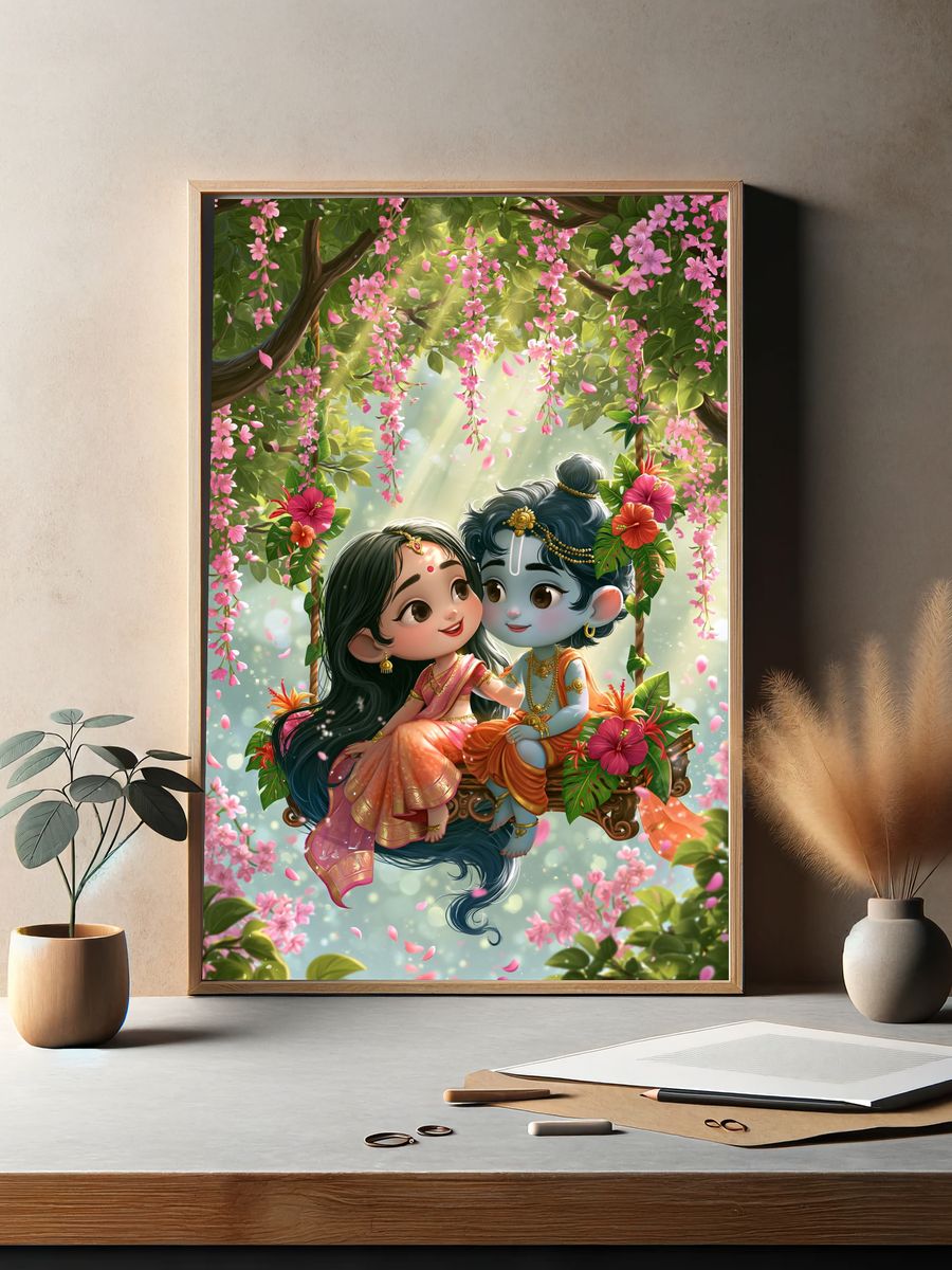 Radha Krishna Blossom Print. — room view 2