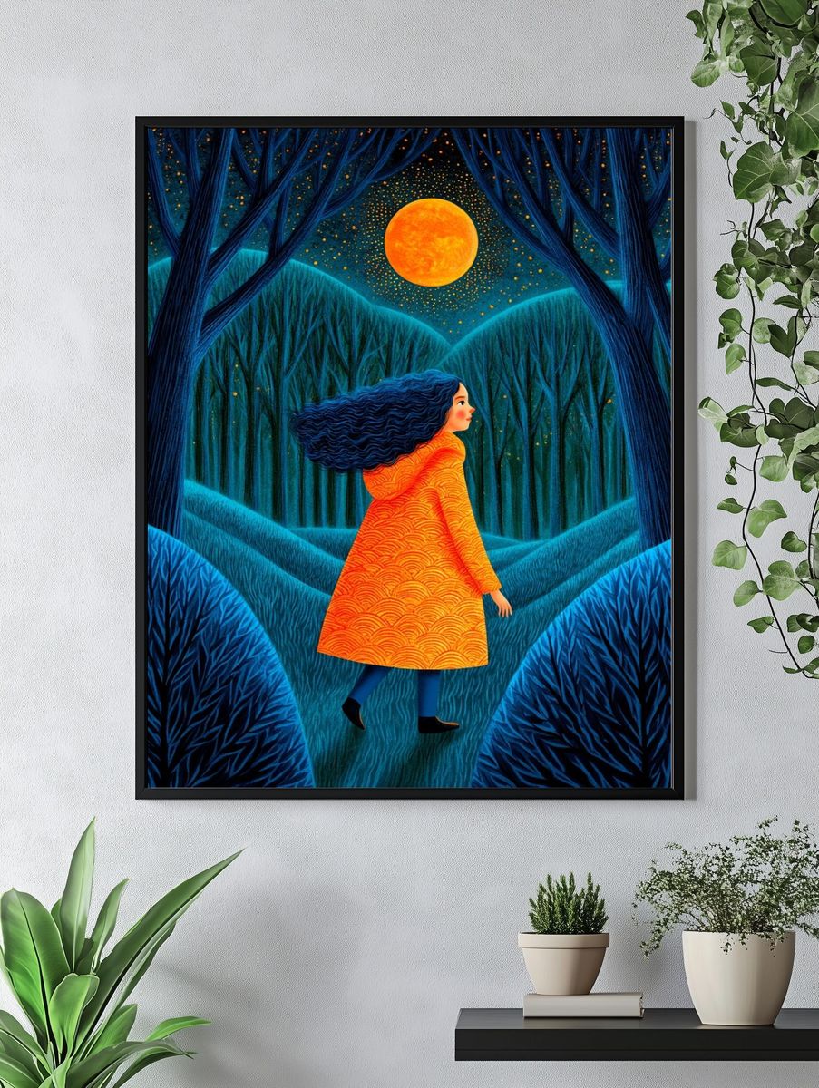 Moonlit Forest Girl Illustration Poster. — room view 4