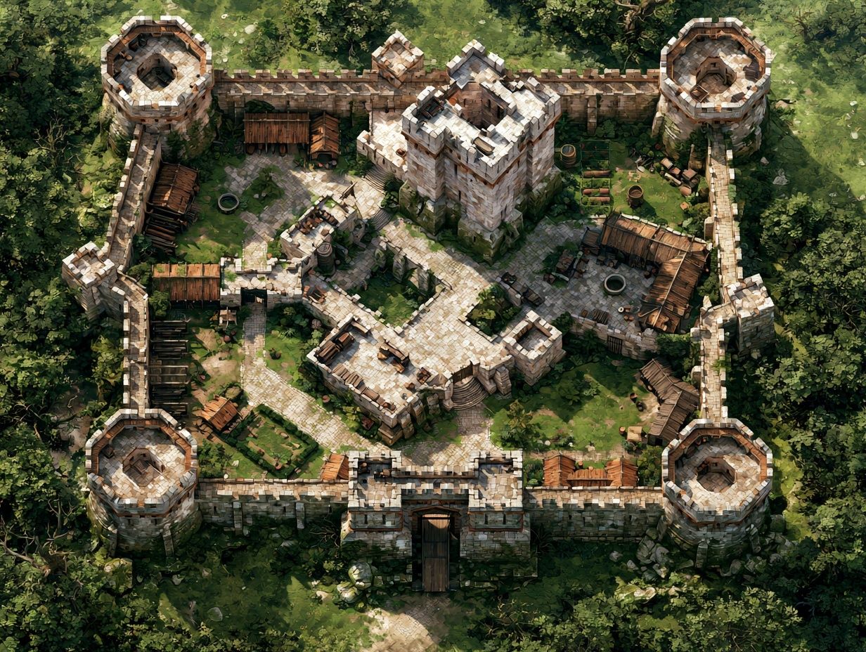 Medieval Castle Aerial Illustration Print. poster detail