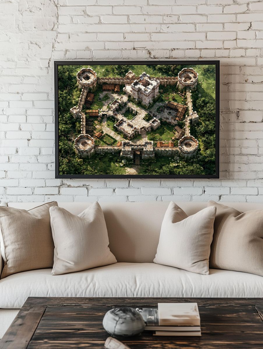 Medieval Castle Aerial Illustration Print. room preview