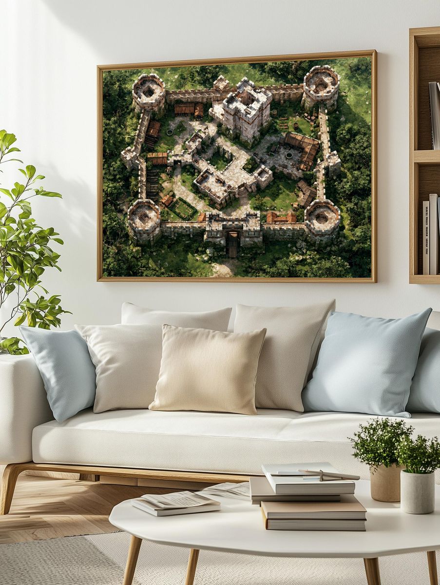 Medieval Castle Aerial Illustration Print. — room view 2