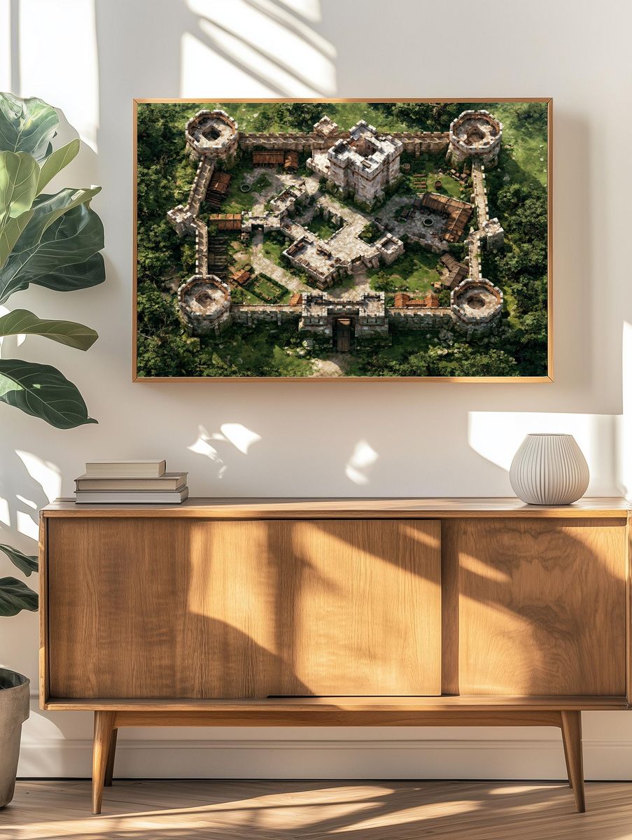 Medieval Castle Aerial Illustration Print. — room view 3