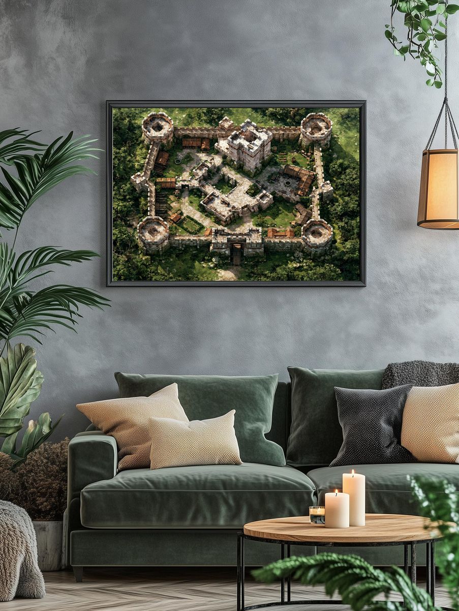 Medieval Castle Aerial Illustration Print. — room view 4