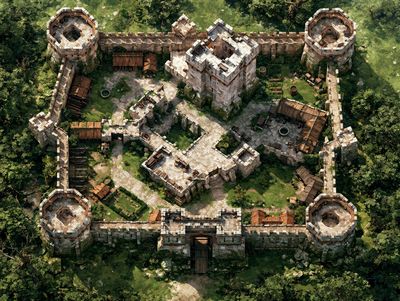 Medieval Castle Aerial Illustration Print.