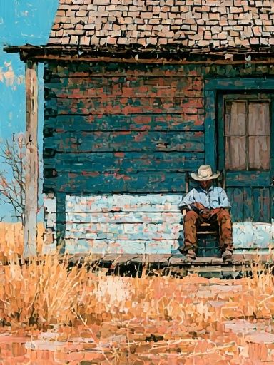 Desert Porch Cowboy Illustration Print. poster detail