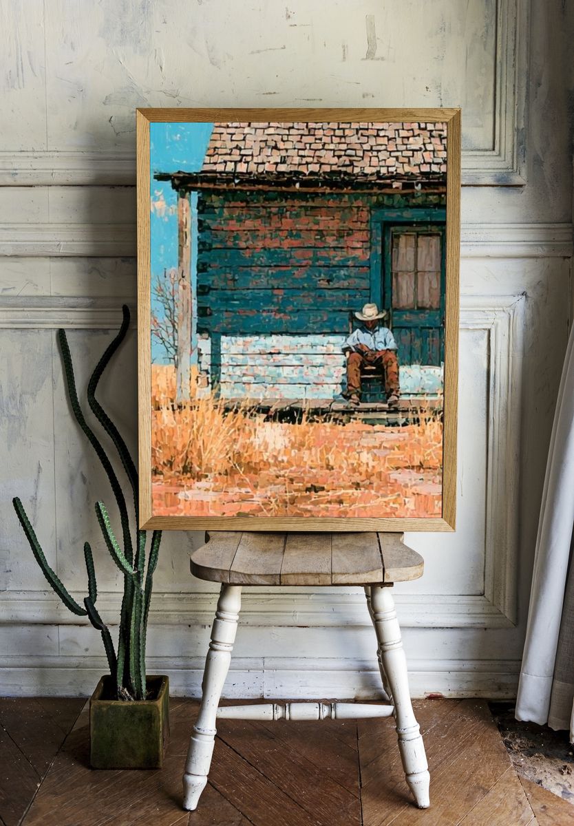 Desert Porch Cowboy Illustration Print. — room view 1