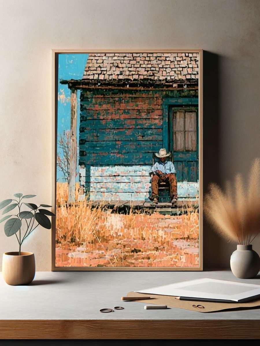 Desert Porch Cowboy Illustration Print. — room view 2