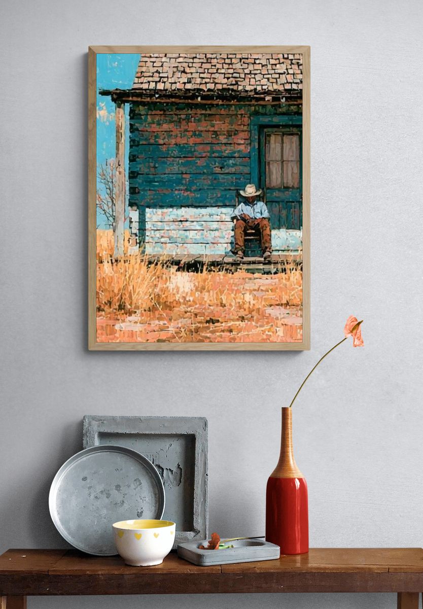 Desert Porch Cowboy Illustration Print. — room view 3