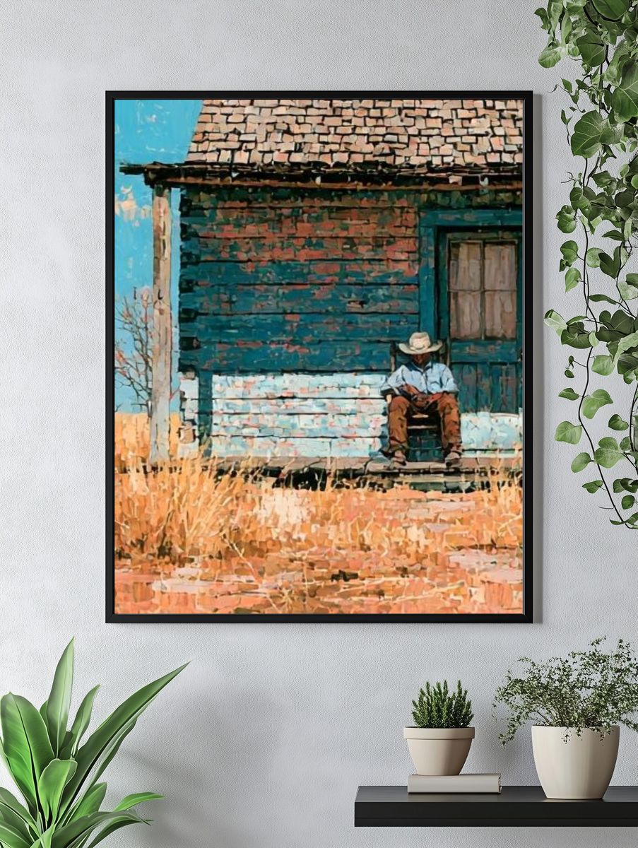 Desert Porch Cowboy Illustration Print. — room view 4