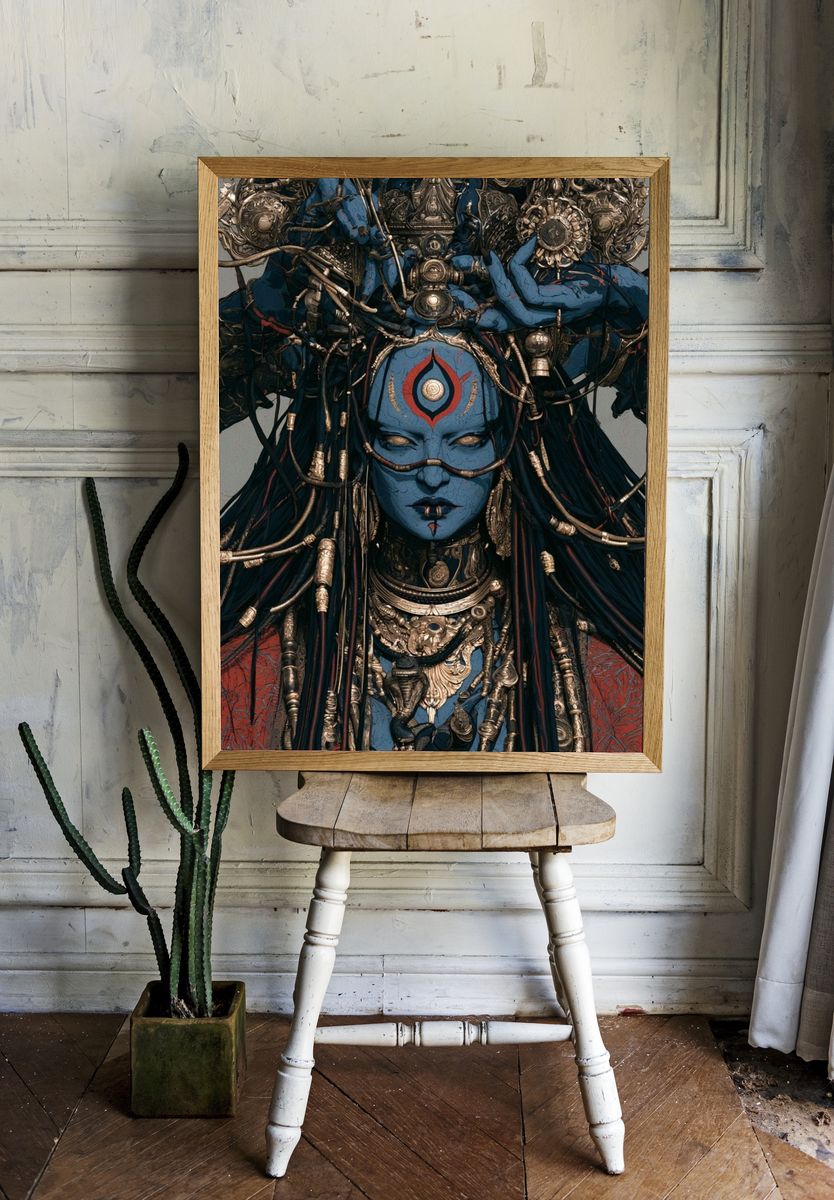 Blue Shaman Portrait Print. room preview