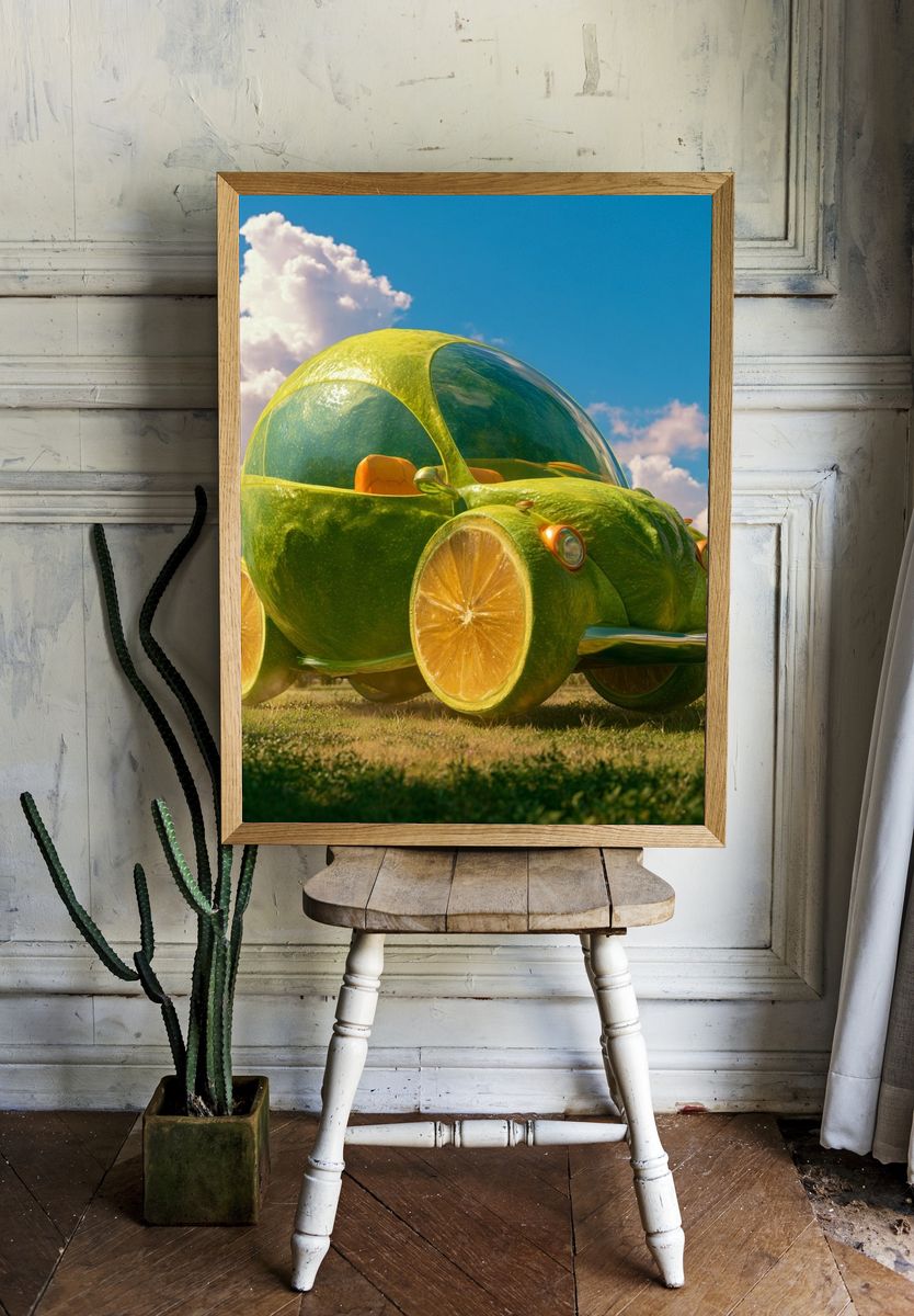 Lime Citrus Car Illustration Poster. — room view 1