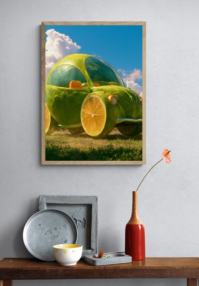 Lime Citrus Car Illustration Poster. — room view 3
