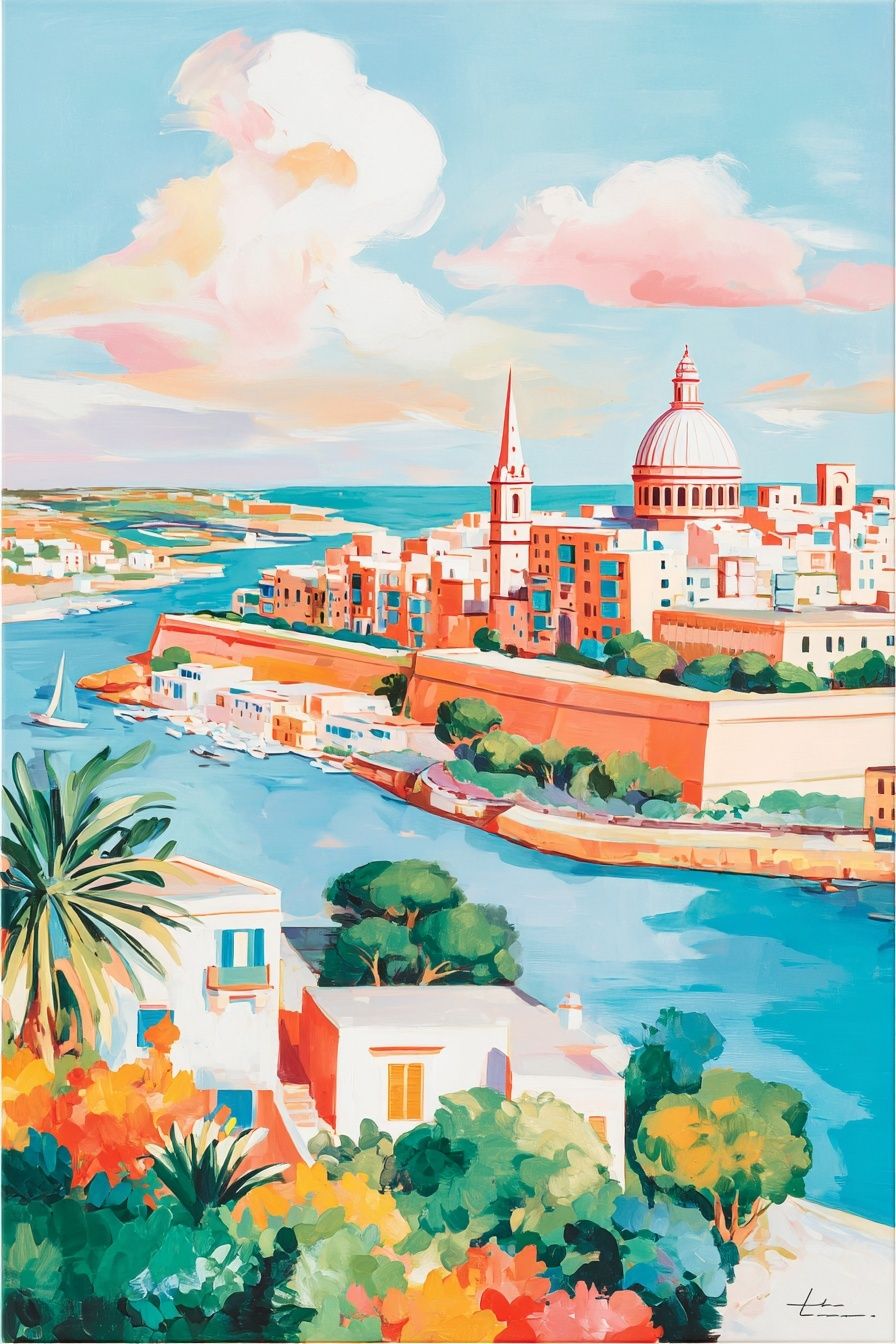 Harbor Cityscape Illustration Poster. poster — illustration art