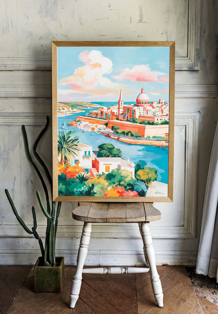 Harbor Cityscape Illustration Poster. — room view 1