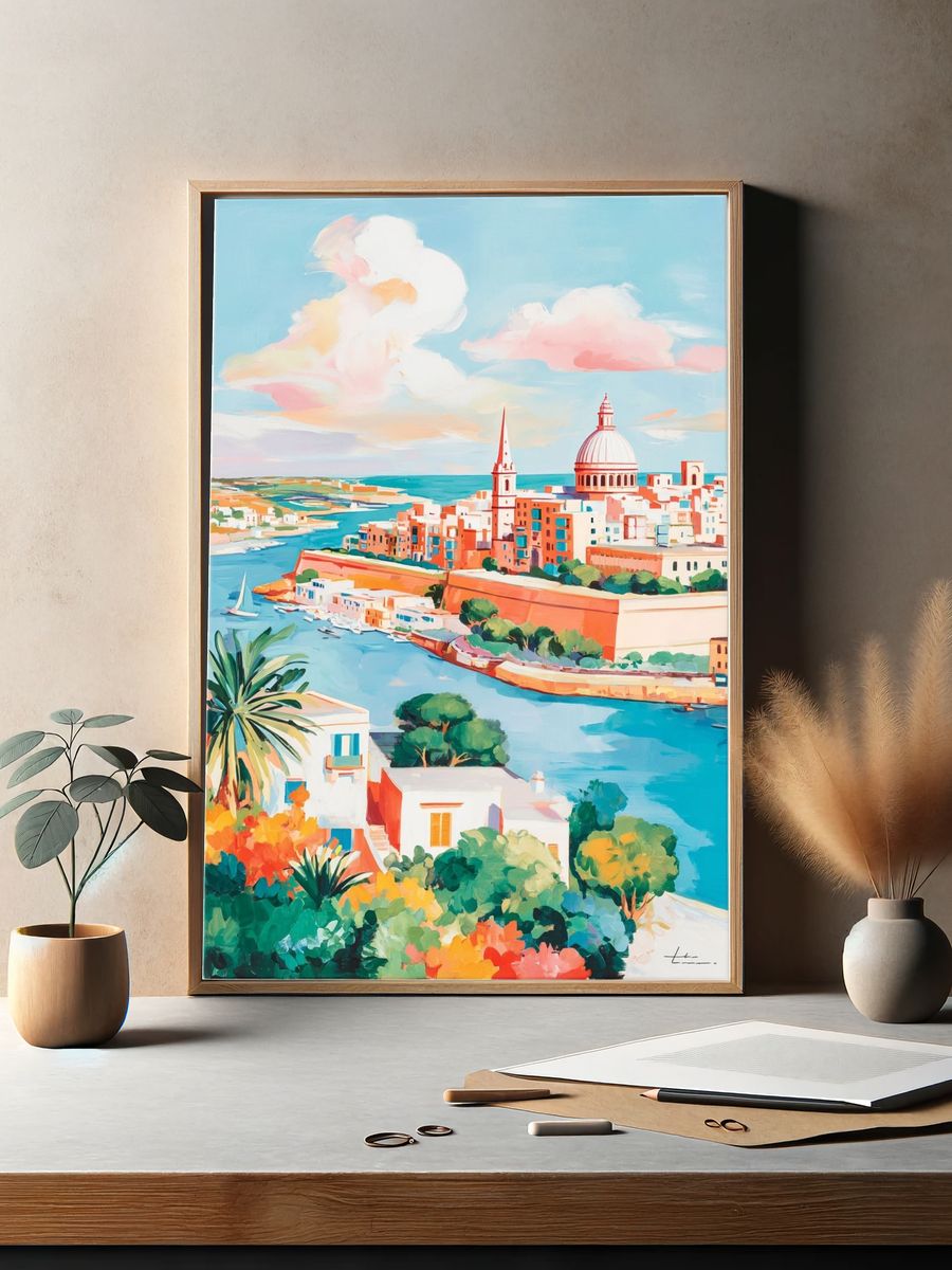 Harbor Cityscape Illustration Poster. — room view 2