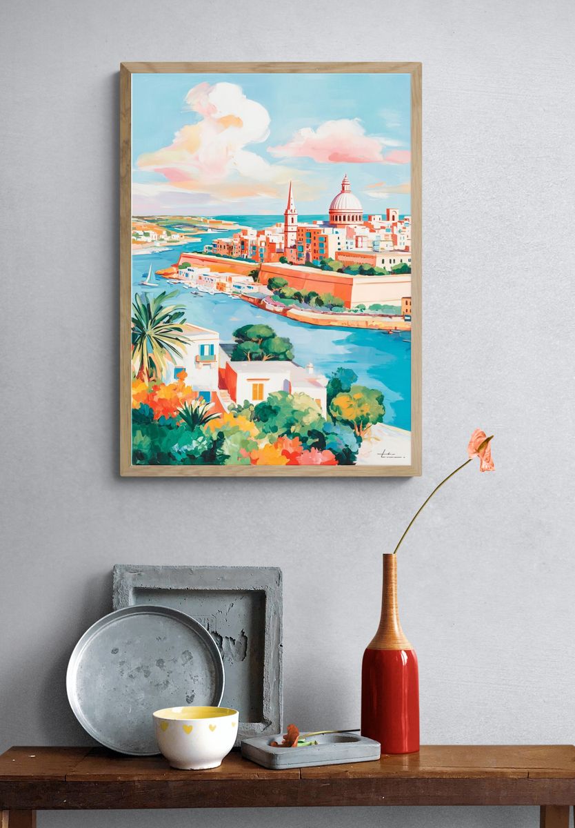 Harbor Cityscape Illustration Poster. — room view 3