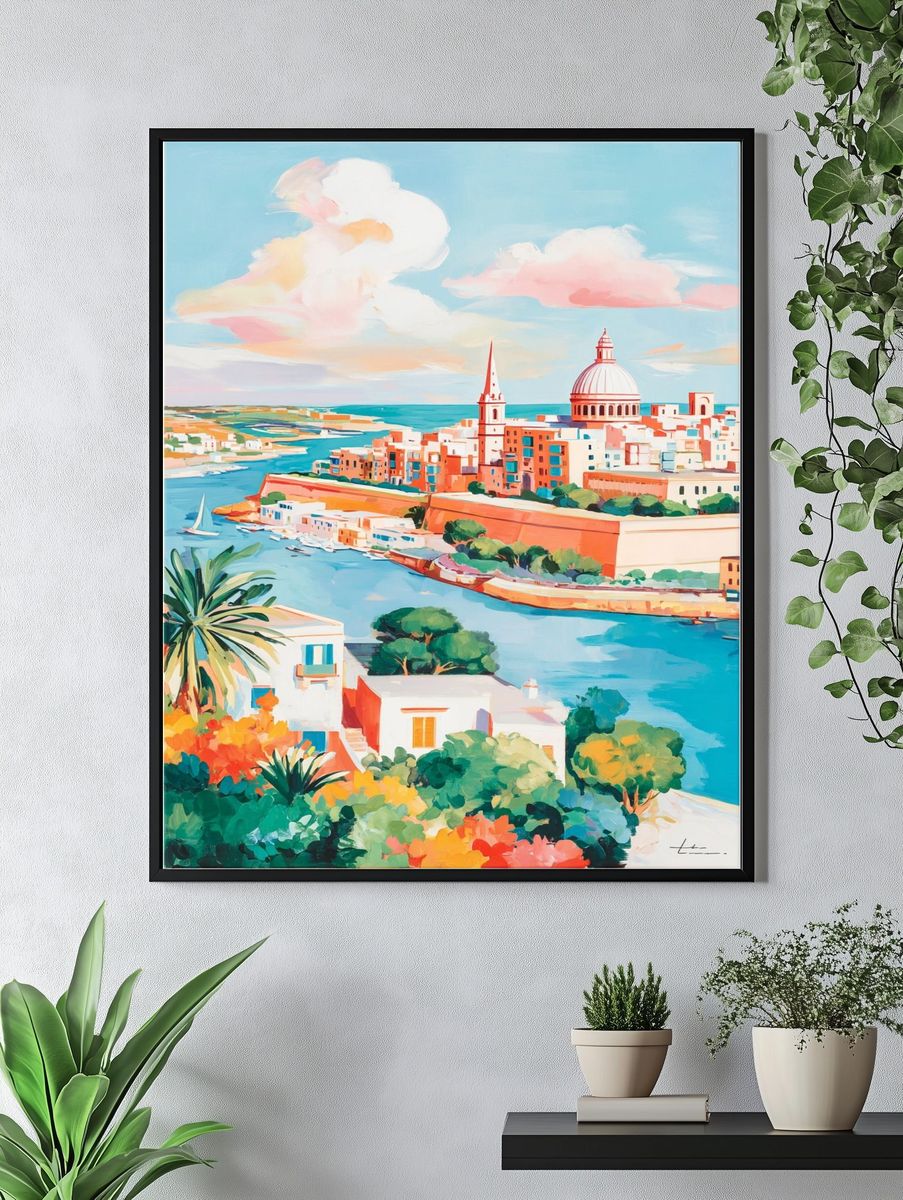 Harbor Cityscape Illustration Poster. — room view 4