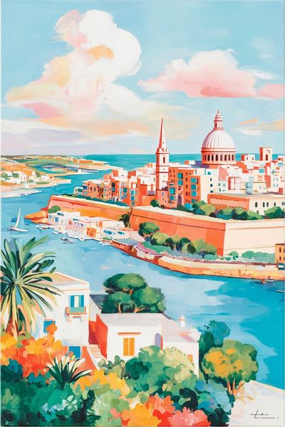 Harbor Cityscape Illustration Poster. poster
