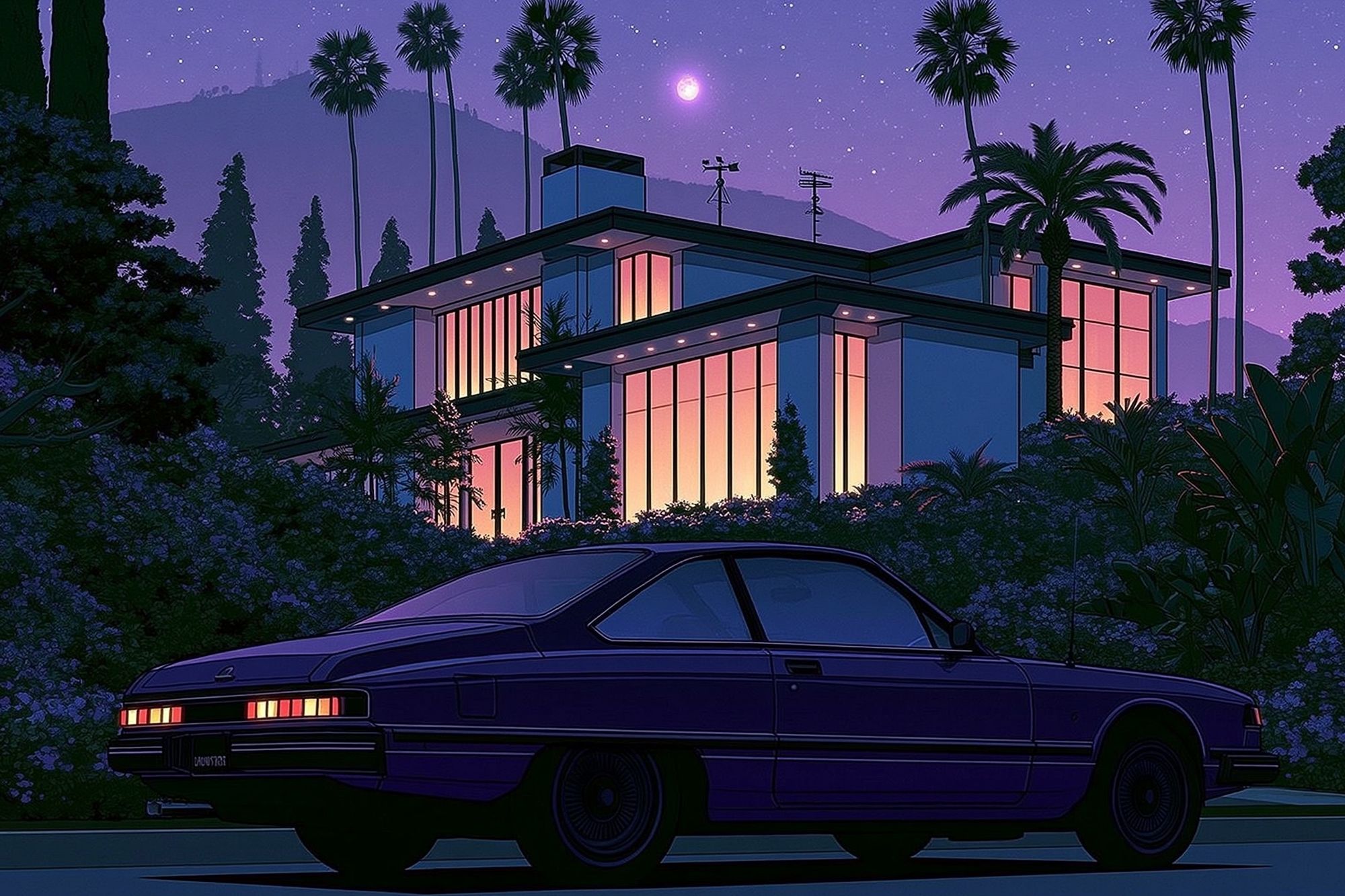 Moonlit Modern House Poster. poster detail