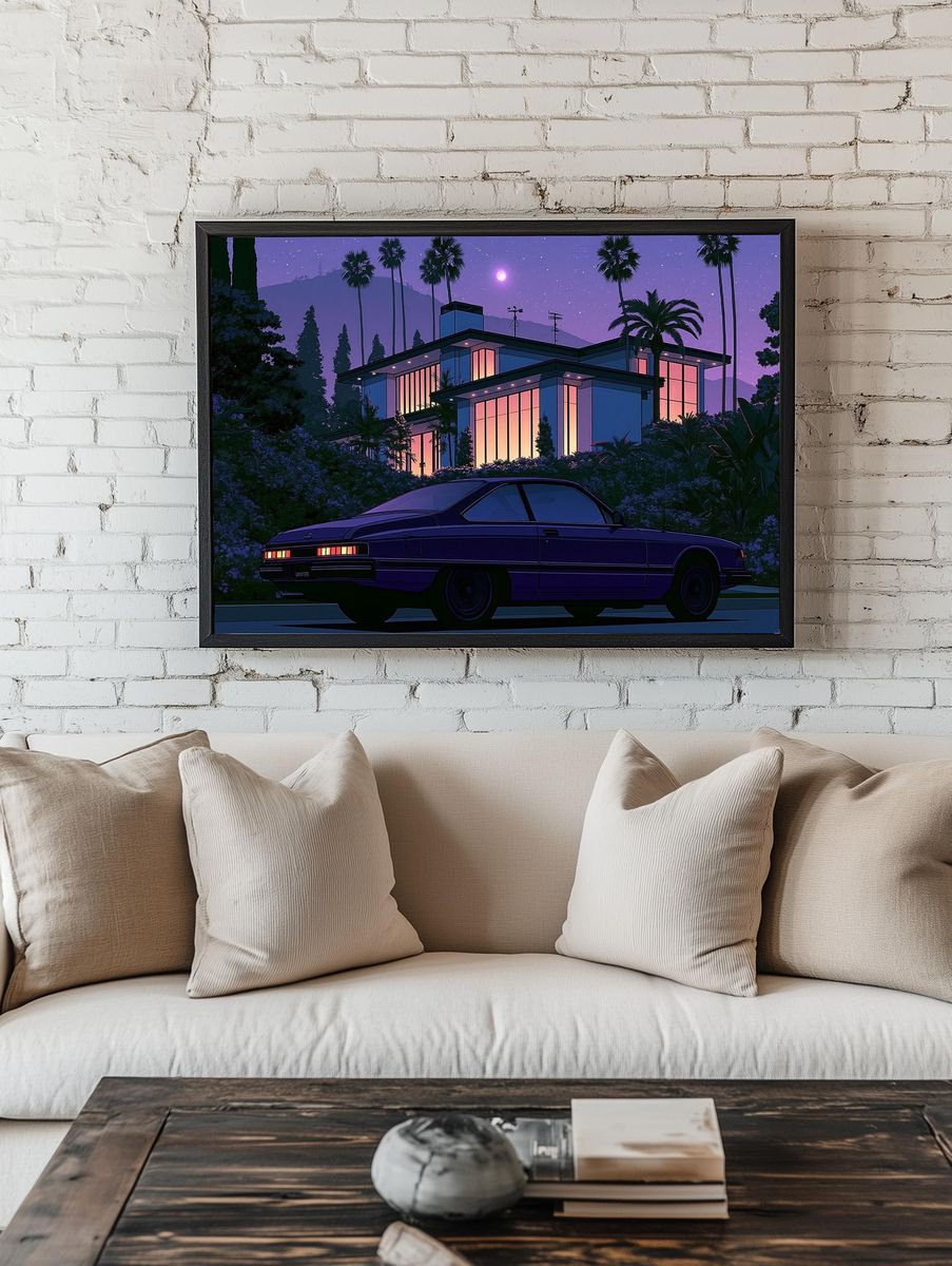 Moonlit Modern House Poster. — room view 1
