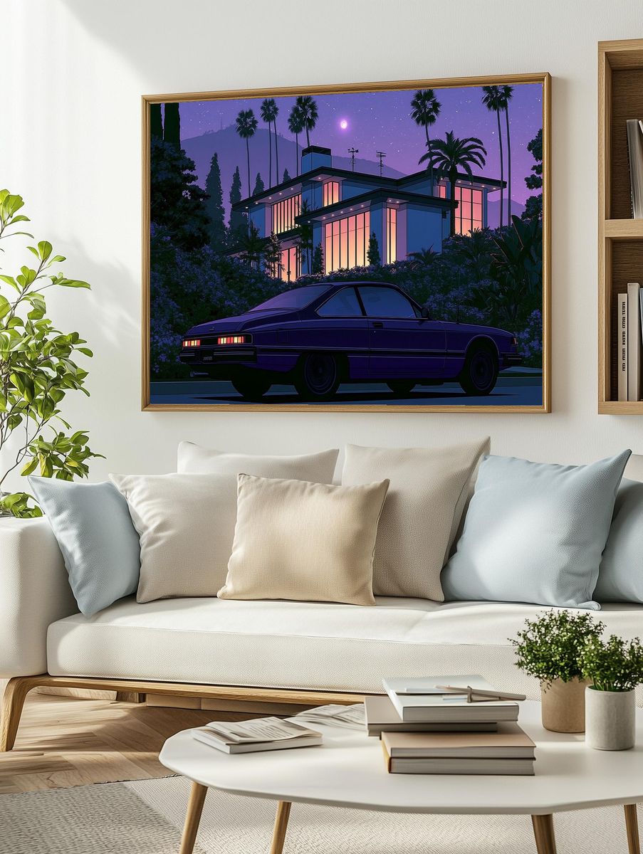 Moonlit Modern House Poster. — room view 2