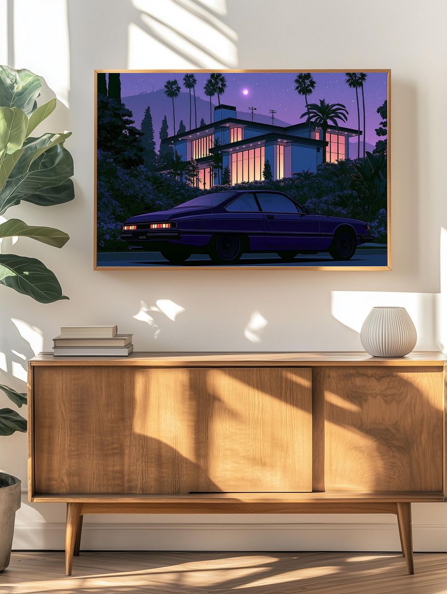 Moonlit Modern House Poster. — room view 3