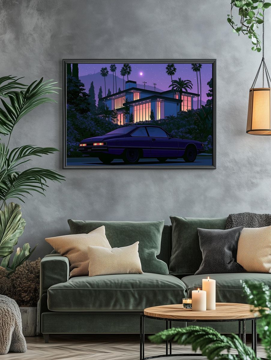 Moonlit Modern House Poster. — room view 4