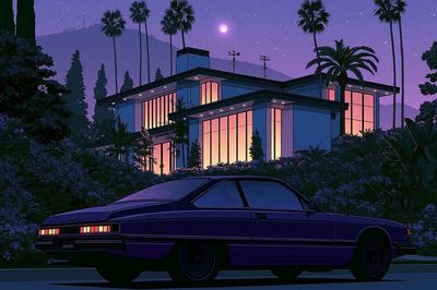 Moonlit Modern House Poster. poster