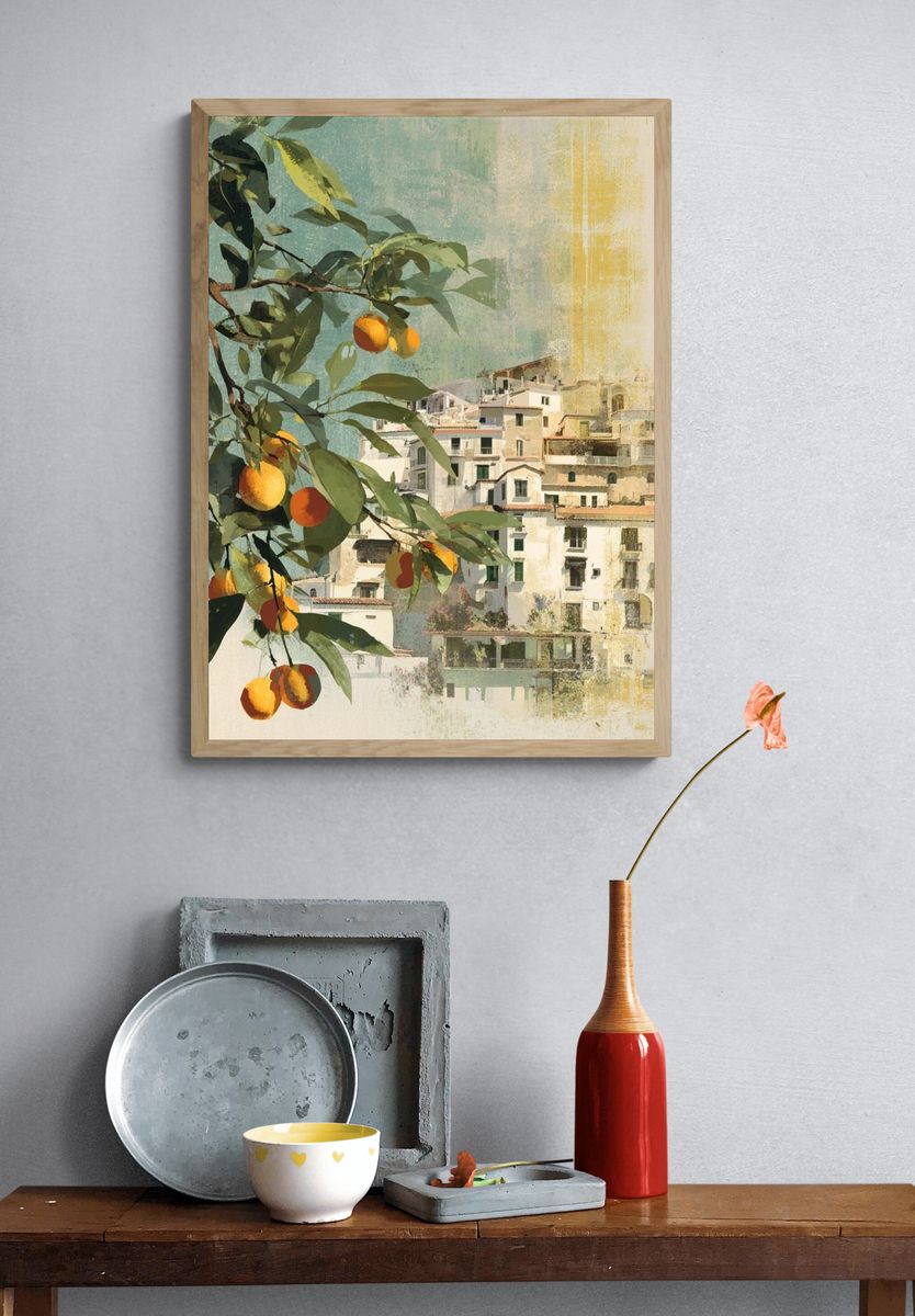 Mediterranean Citrus Village Illustration Print. — room view 3