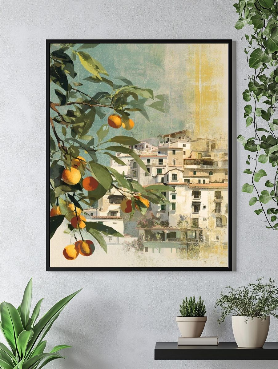 Mediterranean Citrus Village Illustration Print. — room view 4