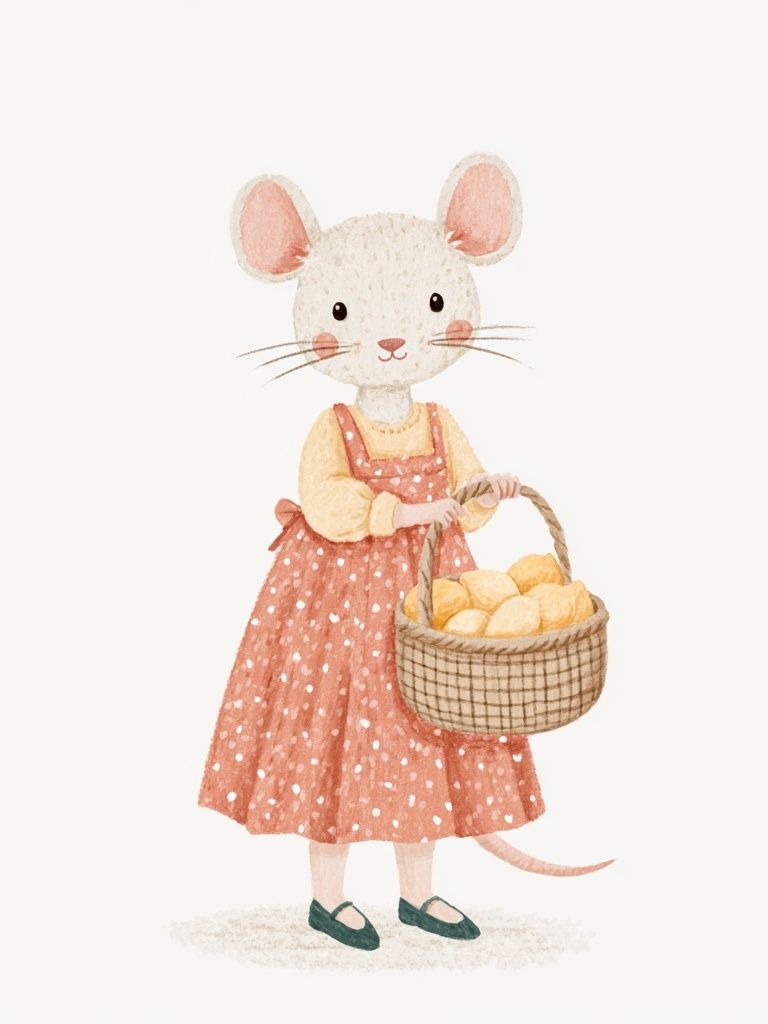 Mouse with Basket Watercolor Print. poster detail