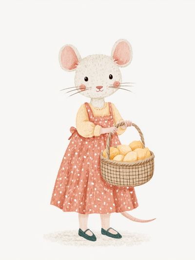 Mouse with Basket Watercolor Print.