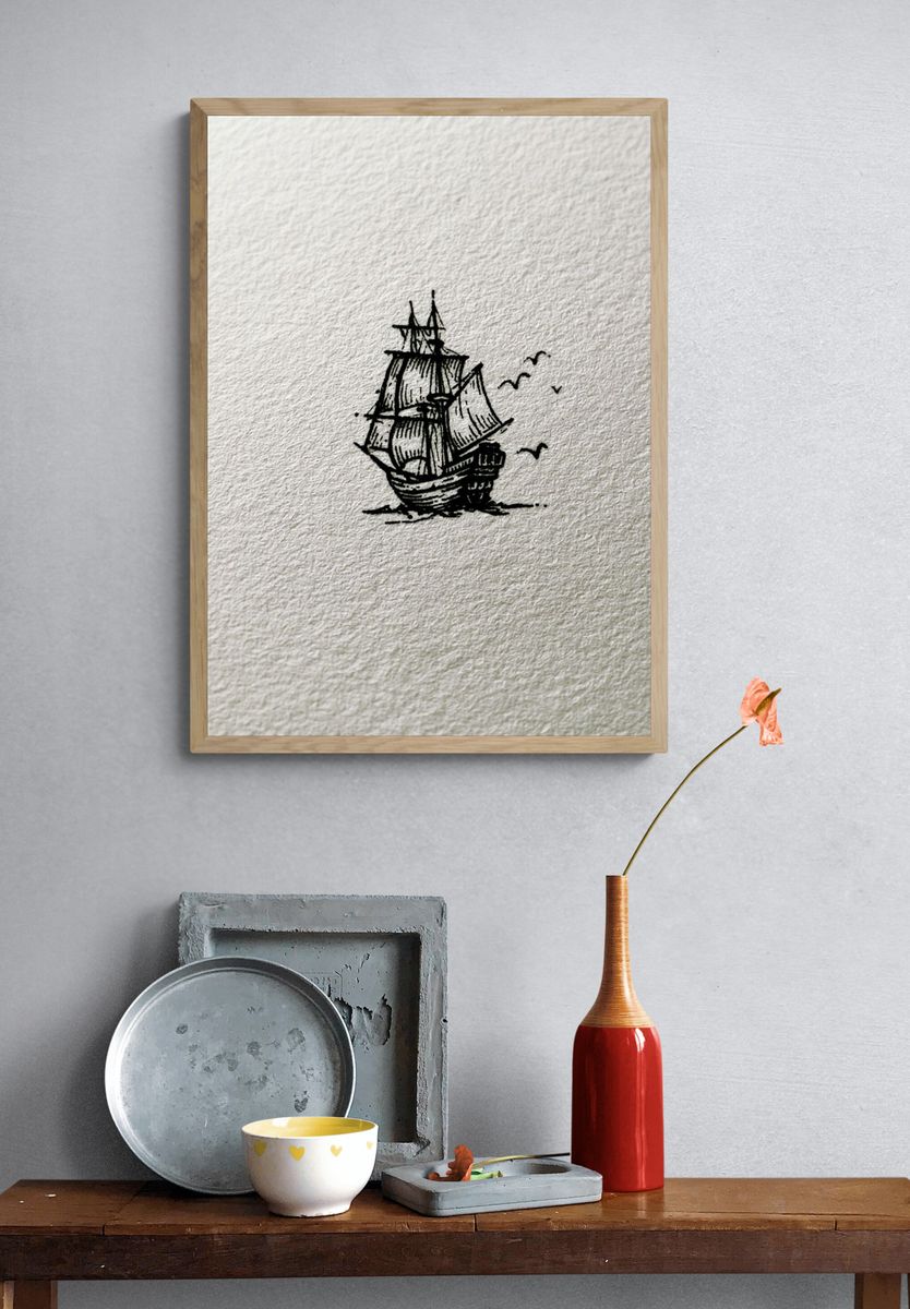 Sailing Ship Ink Print. — room view 3