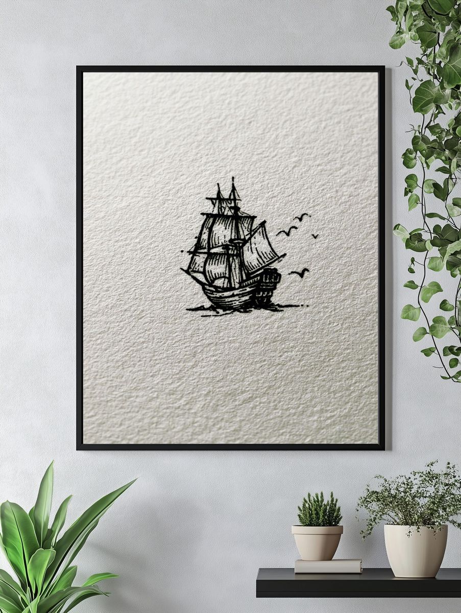 Sailing Ship Ink Print. — room view 4
